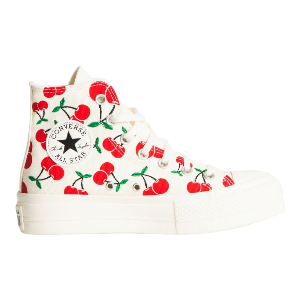 Converse All Star High Top Sneakers White with Red Cherry Print